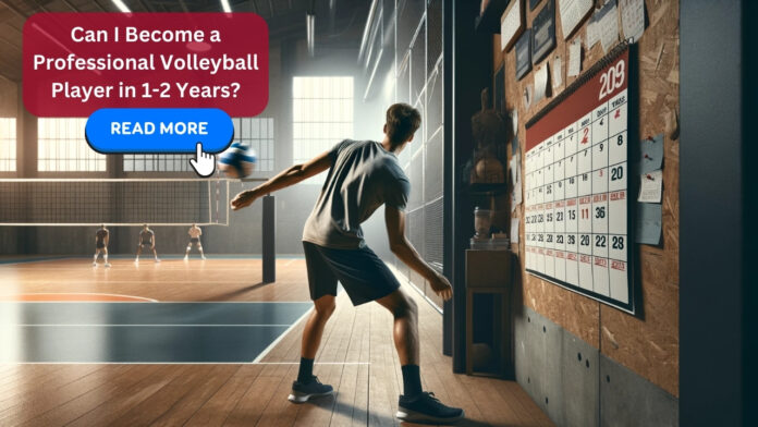 Focused athlete practices volleyball with a prominent calendar marking progress, illustrating the query 'Can I Become a Professional Volleyball Player in 1-2 Years?